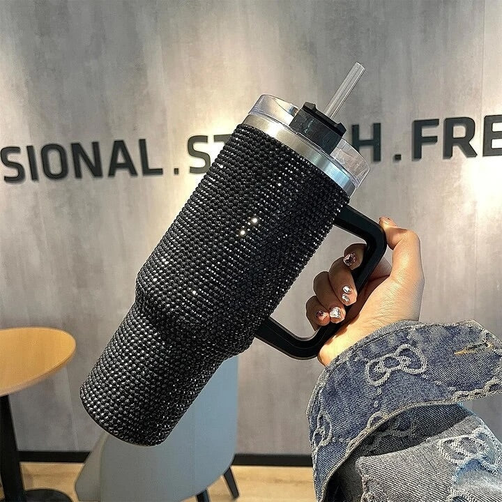 Sip+Sea Shiny Rhinestone Tumbler With Handle