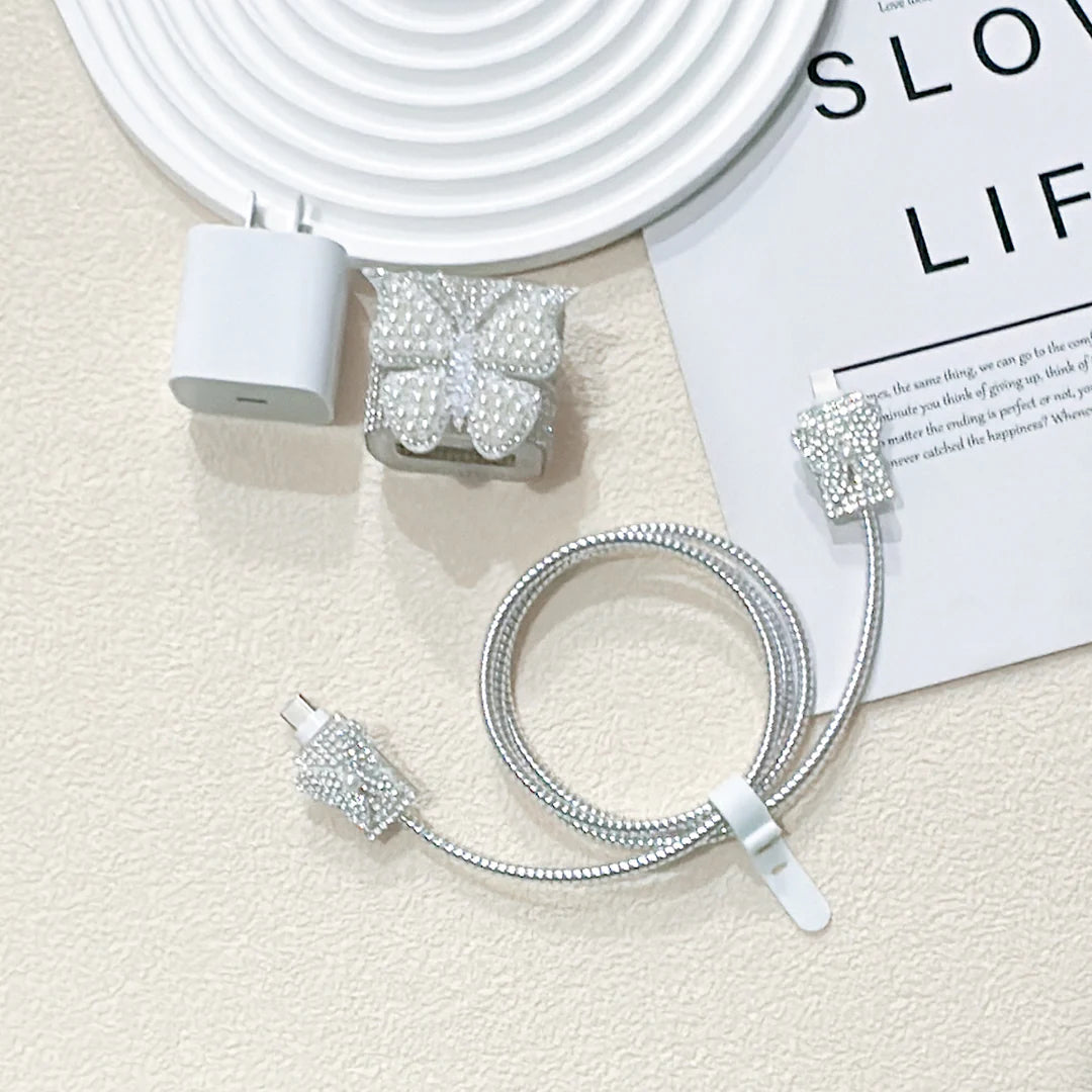 Stylish Butterfly Crystal Pearl Charger Protector Kit