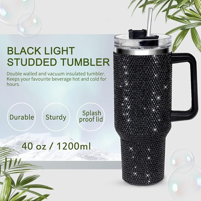 Sip+Sea Shiny Rhinestone Tumbler With Handle