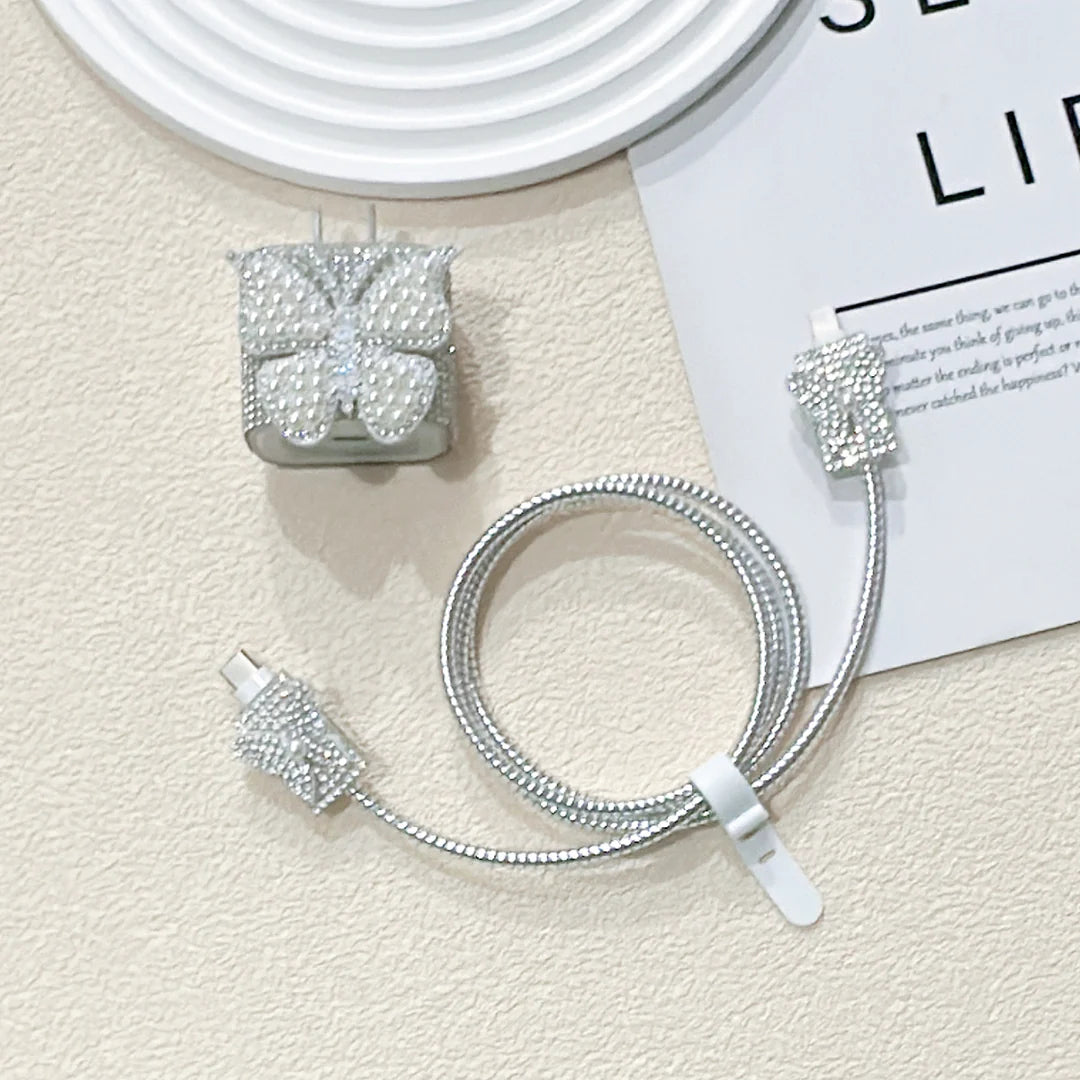 Stylish Butterfly Crystal Pearl Charger Protector Kit