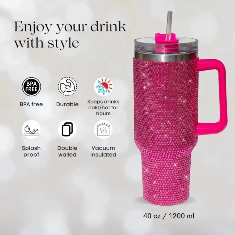 Sip+Sea Shiny Rhinestone Tumbler With Handle