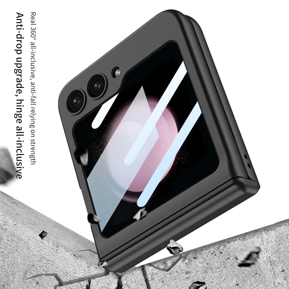 Magnetic Folding Hing Shell Case With Front Glass For Galaxy Z Flip 5