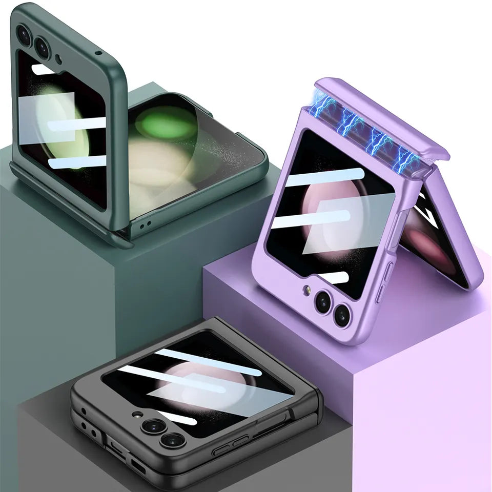 Magnetic Folding Hing Shell Case With Front Glass For Galaxy Z Flip 5