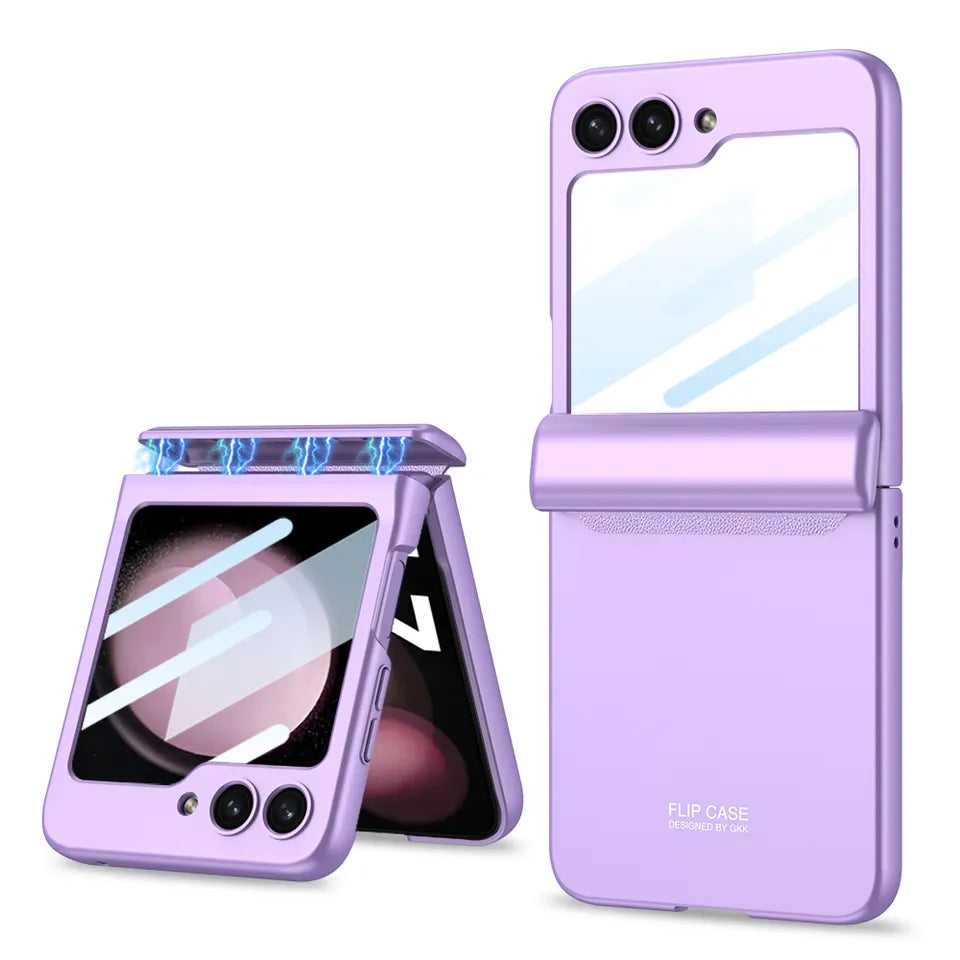 Magnetic Folding Hing Shell Case With Front Glass For Galaxy Z Flip 5