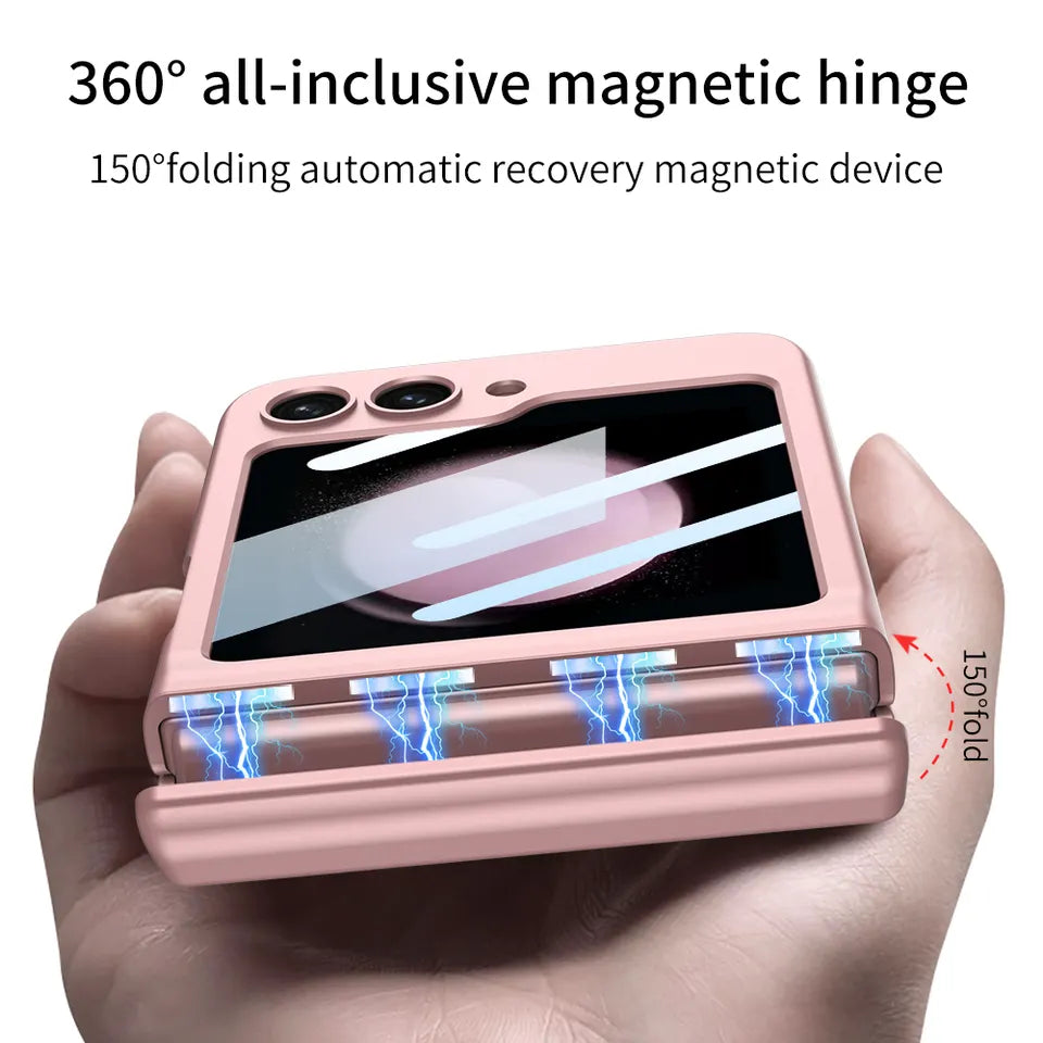 Magnetic Folding Hing Shell Case With Front Glass For Galaxy Z Flip 5
