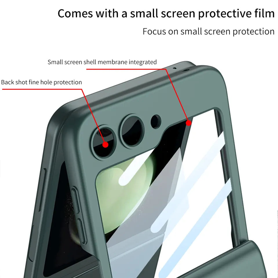 Magnetic Folding Hing Shell Case With Front Glass For Galaxy Z Flip 5