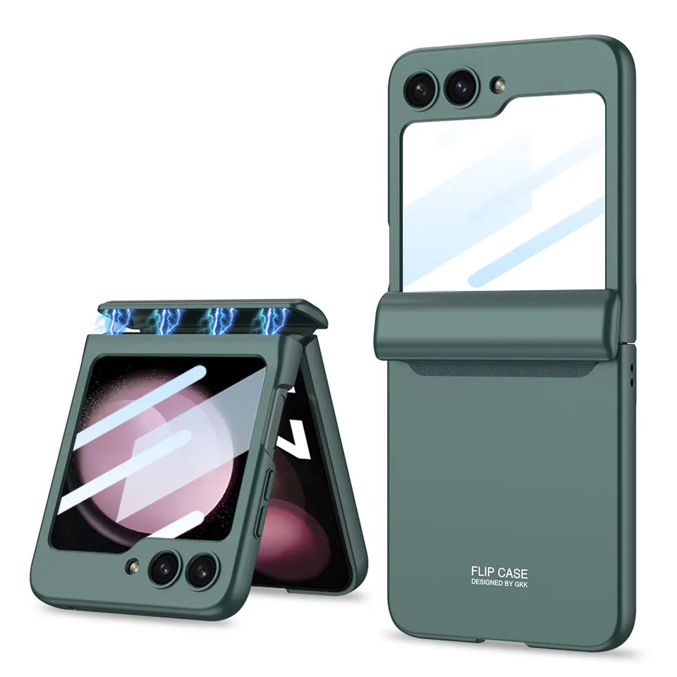 Magnetic Folding Hing Shell Case With Front Glass For Galaxy Z Flip 5