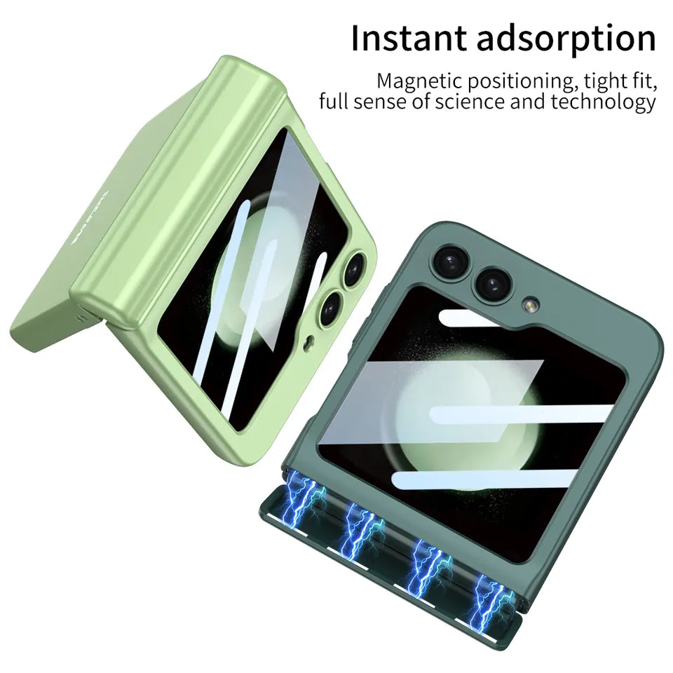 Magnetic Folding Hing Shell Case With Front Glass For Galaxy Z Flip 5