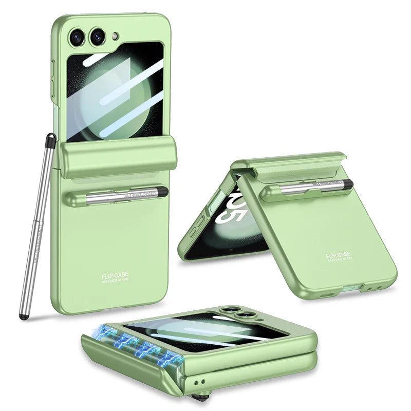 Magnetic Hinge Protection Case With Touch Pen for Galaxy Z Flip 5