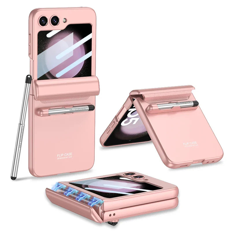 Magnetic Hinge Protection Case With Touch Pen for Galaxy Z Flip 5