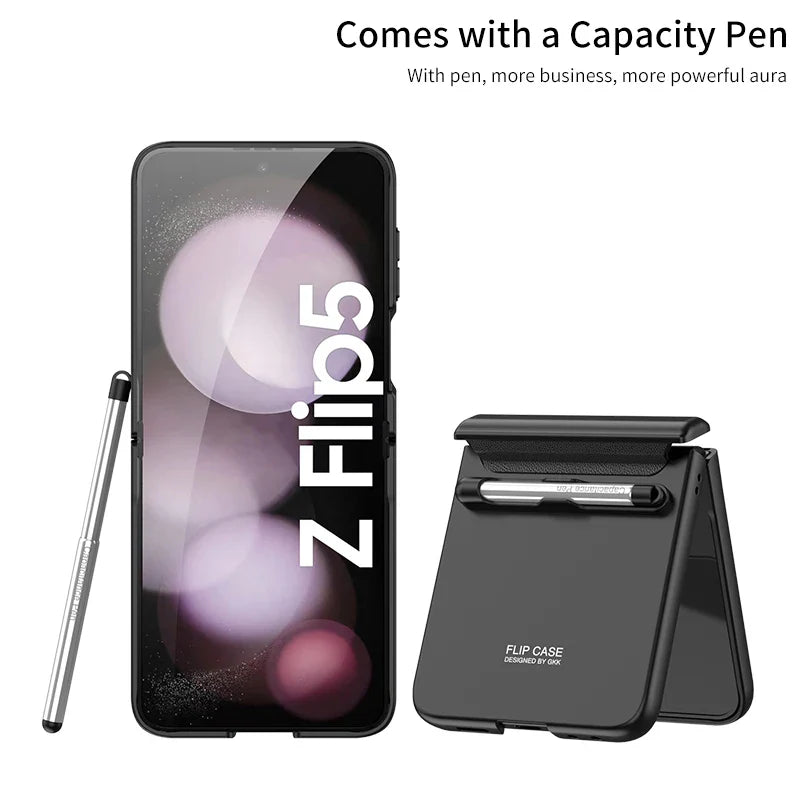 Magnetic Hinge Protection Case With Touch Pen for Galaxy Z Flip 5