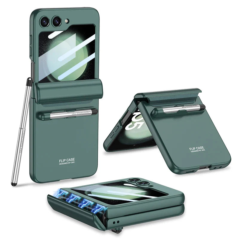 Magnetic Hinge Protection Case With Touch Pen for Galaxy Z Flip 5