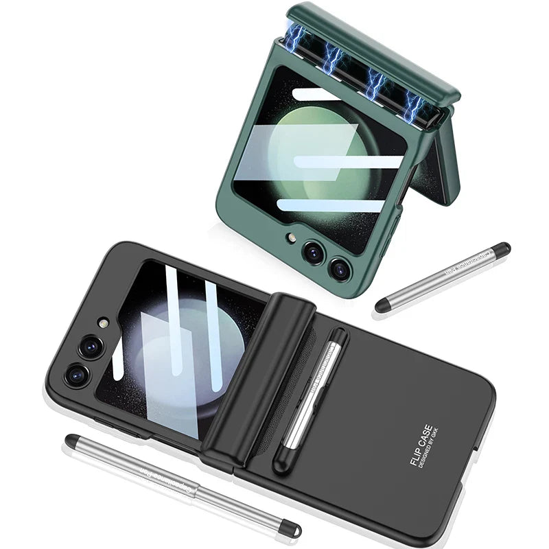 Magnetic Hinge Protection Case With Touch Pen for Galaxy Z Flip 5