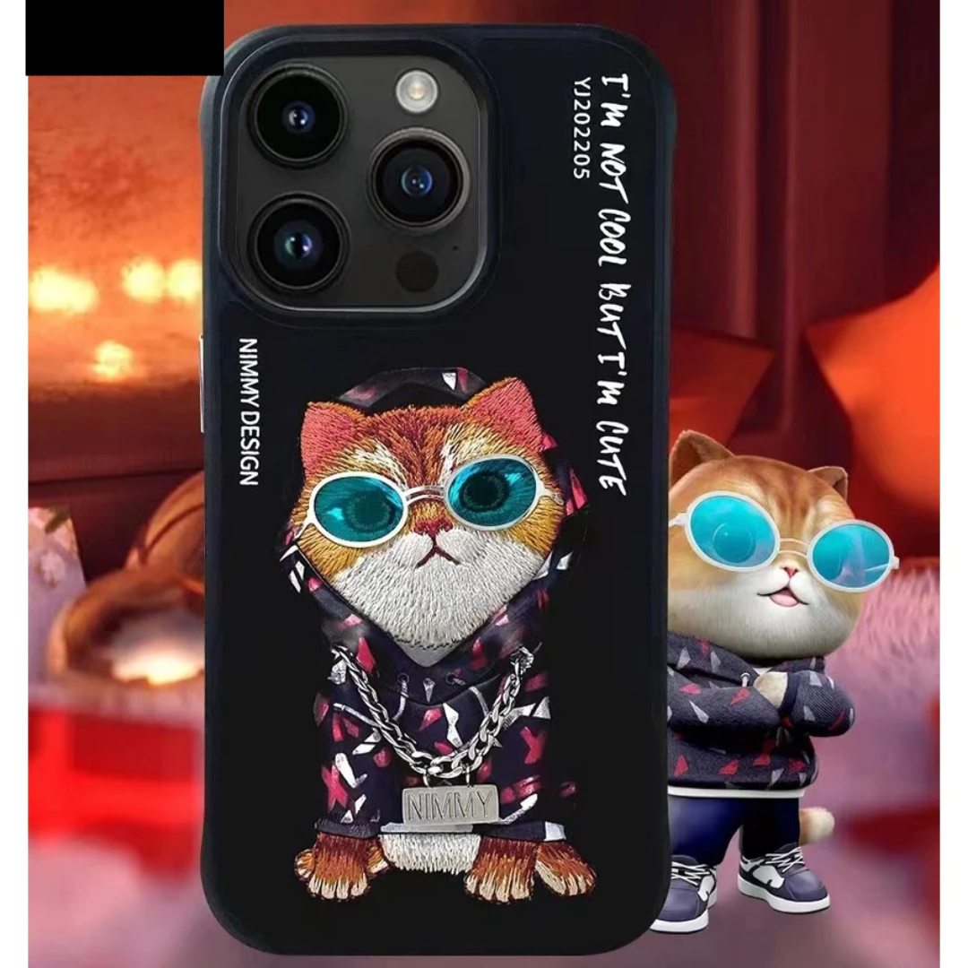 Nimmy Design Embroidery Cute Cat Series - iPhone 15 Series Case