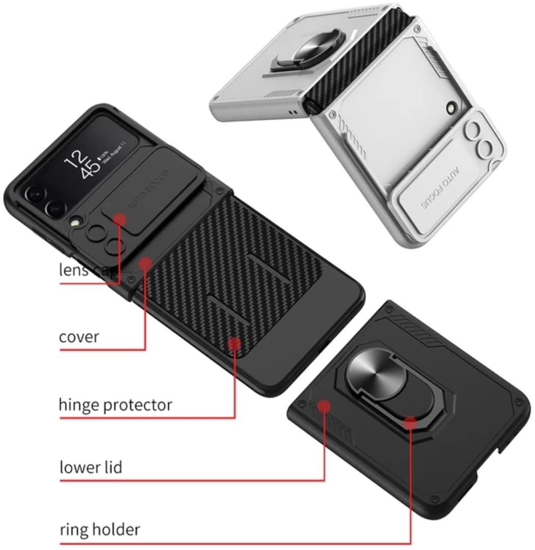 Camera Protection Kickstand Tough Finger Ring Armor Case For Galaxy Z Flip4 5G