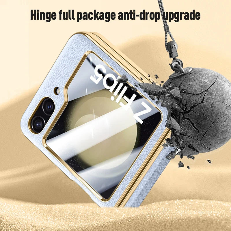 Leather Case With Hinge Protection For Samsung Galaxy Z Flip 5