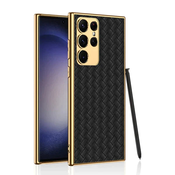 Premium Leather Case With Gold Electroplating For Galaxy S23 Ultra