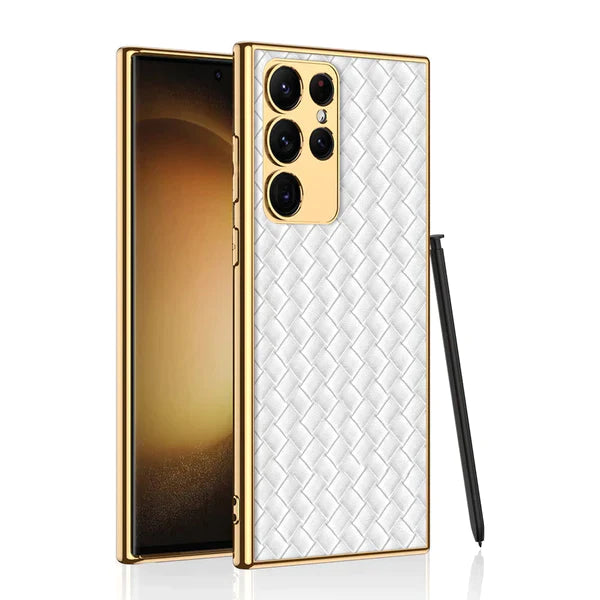 Premium Leather Case With Gold Electroplating For Galaxy S23 Ultra