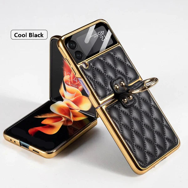 Premium Leather Diamond Protective Case For Galaxy Z Flip 3 & Z Flip 4