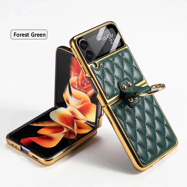 Premium Leather Diamond Protective Case For Galaxy Z Flip 3 & Z Flip 4