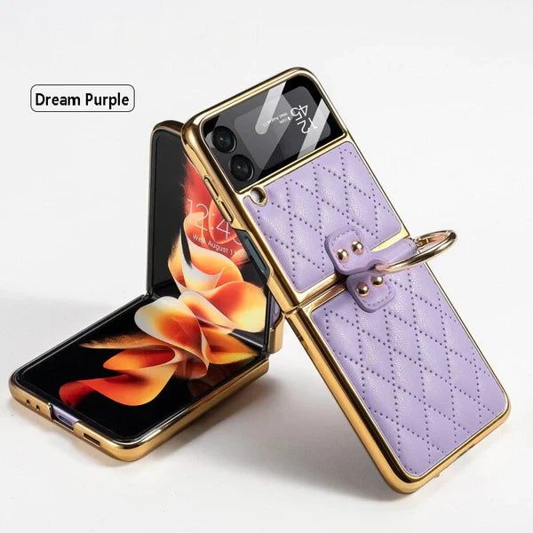 Premium Leather Diamond Protective Case For Galaxy Z Flip 3 & Z Flip 4