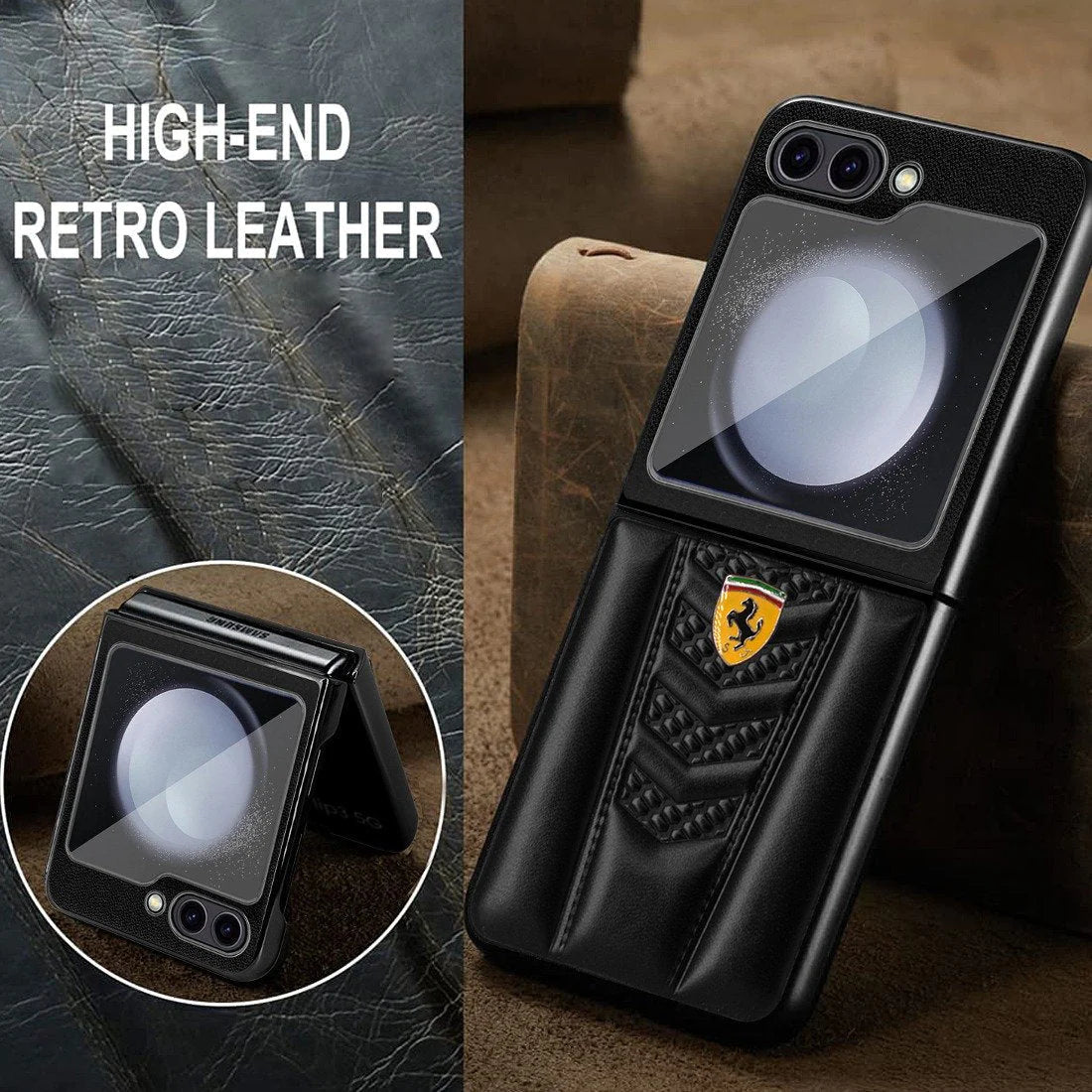 Ferrari Carbon Premium Leather Fibre Back Case For Galaxy Z Flip 5