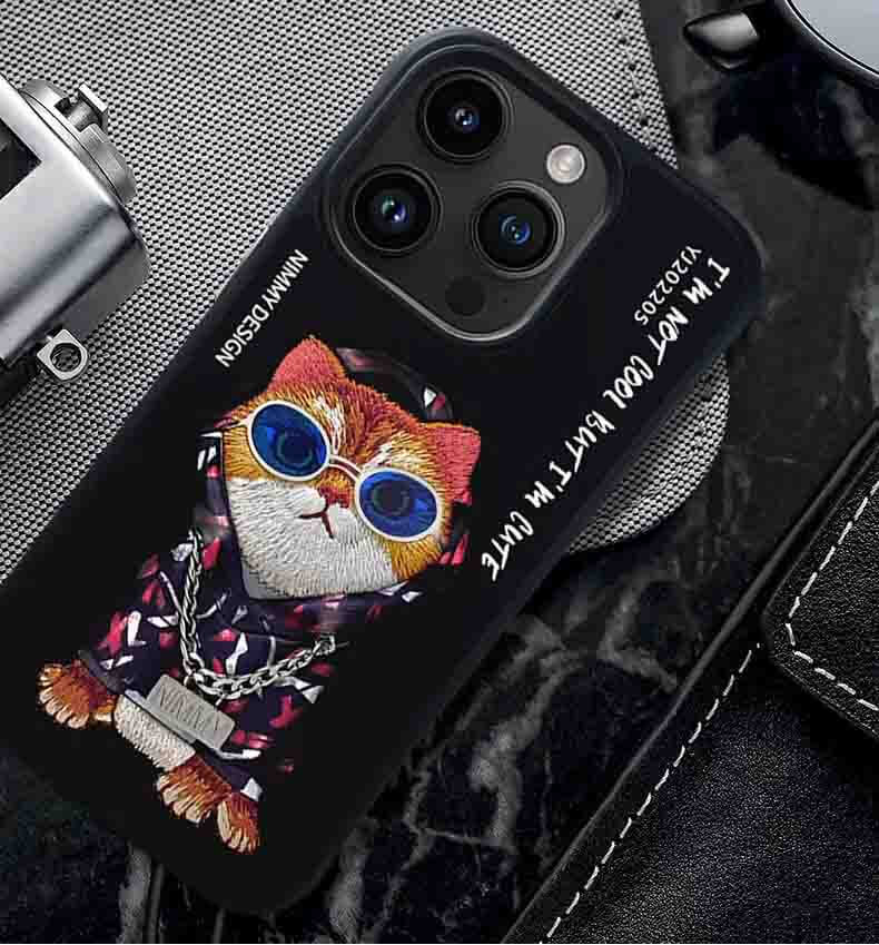 Nimmy Design Embroidery Cute Cat Series - iPhone 15 Series Case
