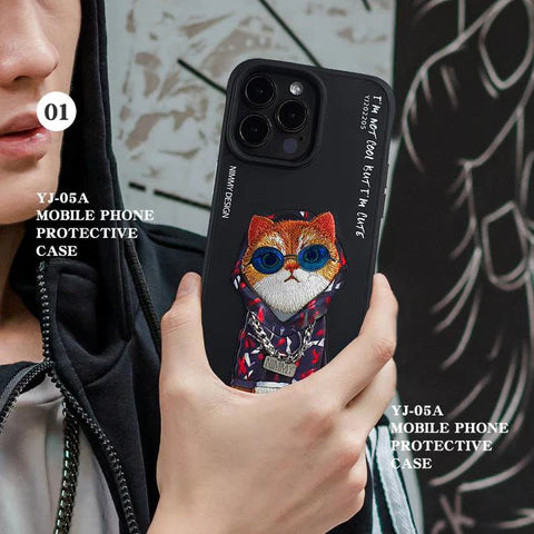 Nimmy Design Embroidery Cute Cat Series - iPhone 15 Series Case
