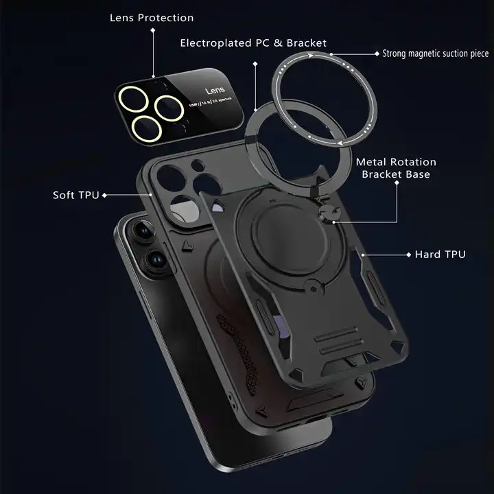 Multifunctional Magnetic Lens Protect Holder case for iPhone 15 Pro max