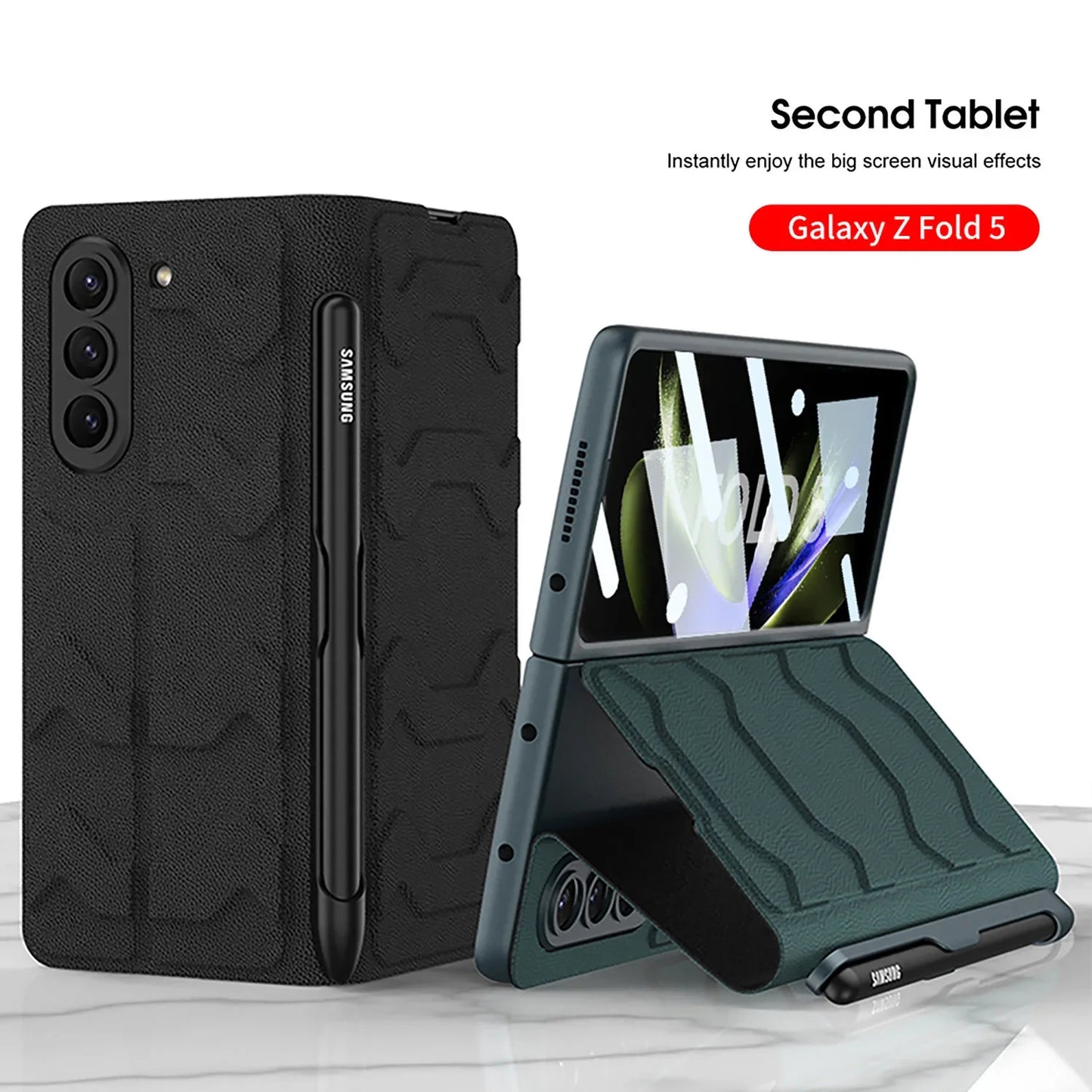 Flip Leather Case With Side Pen Slot For Galaxy Z Fold 5