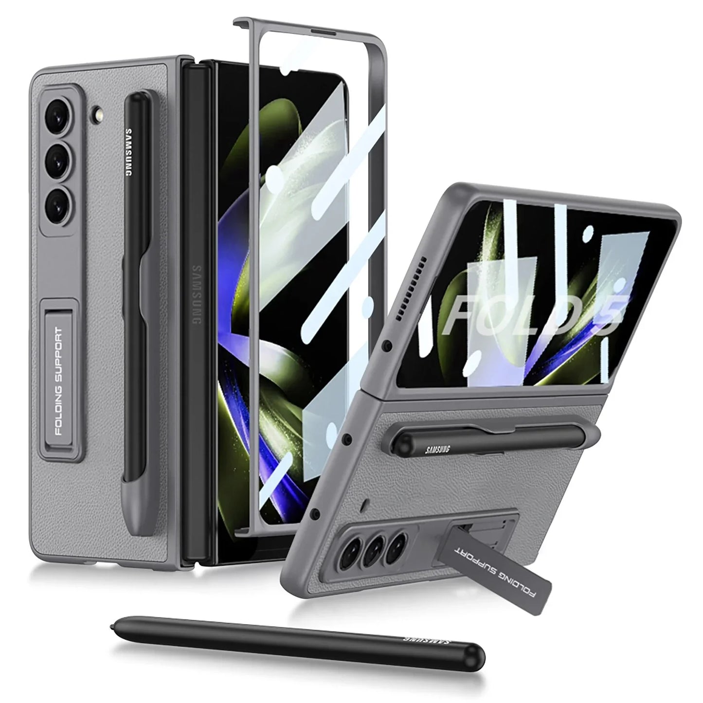 LEATHER CASE WITH BRACKET & PEN SLOT FOR SAMSUNG GALAXY Z FOLD 5
