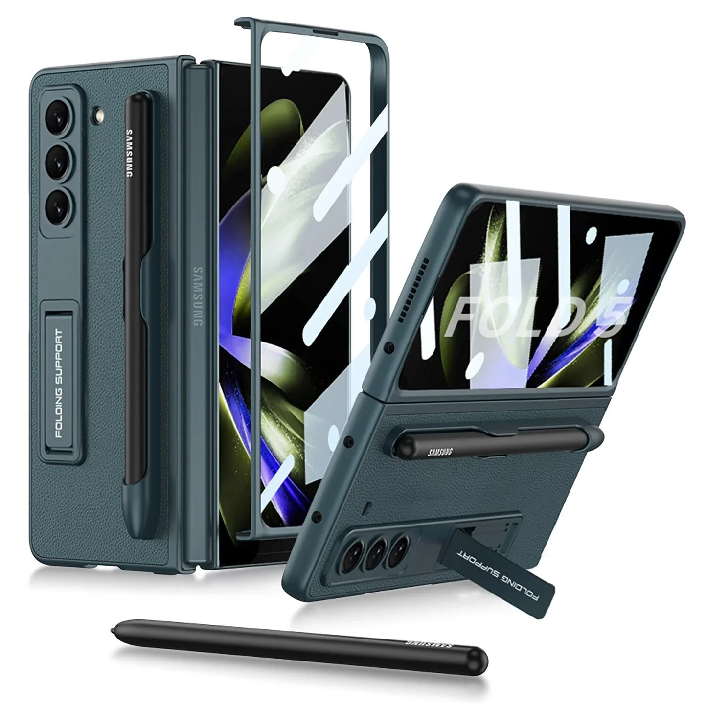 LEATHER CASE WITH BRACKET & PEN SLOT FOR SAMSUNG GALAXY Z FOLD 5