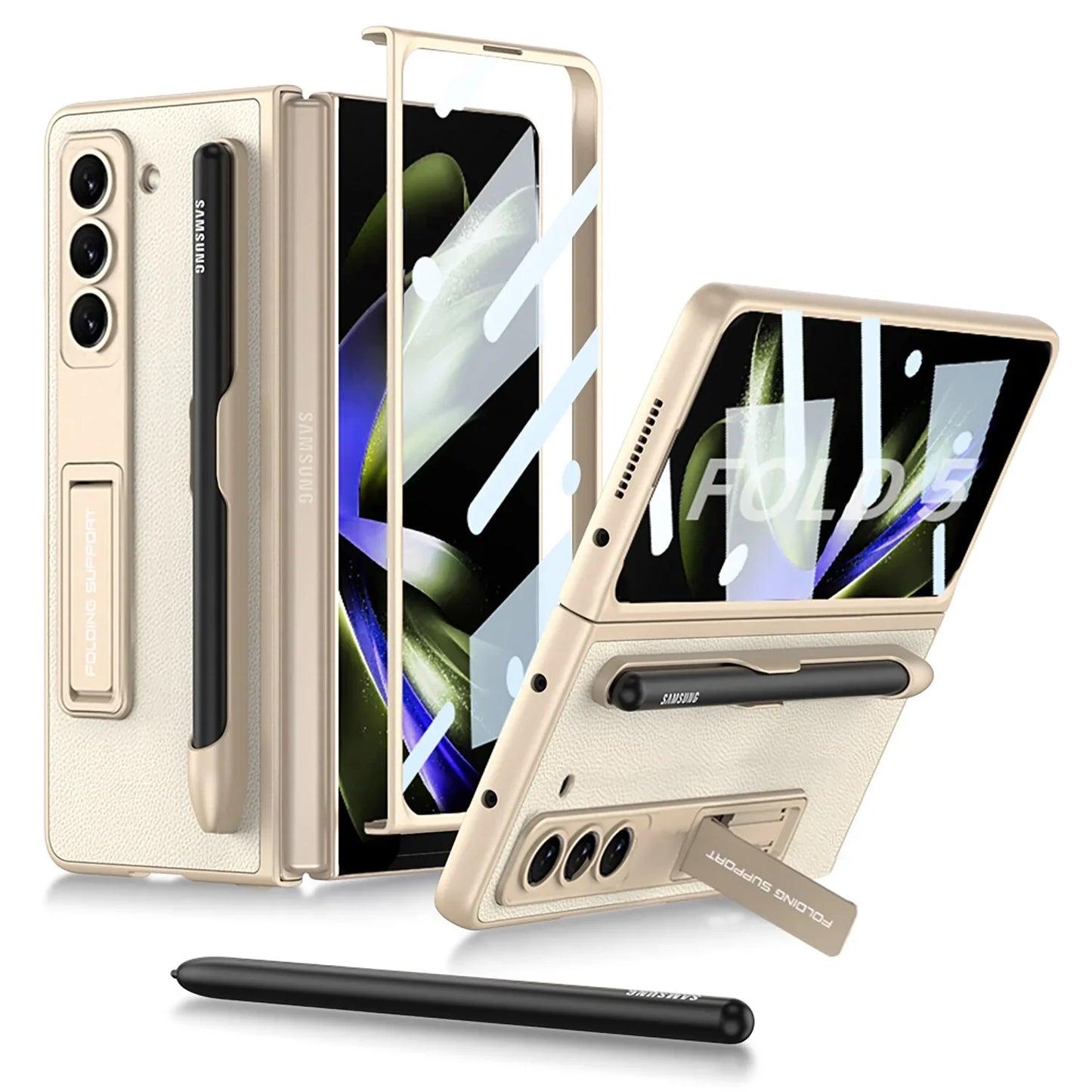 LEATHER CASE WITH BRACKET & PEN SLOT FOR SAMSUNG GALAXY Z FOLD 5