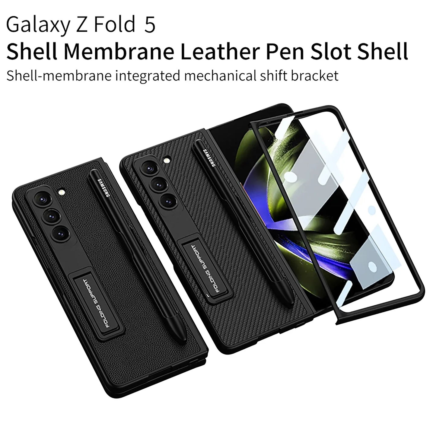 LEATHER CASE WITH BRACKET & PEN SLOT FOR SAMSUNG GALAXY Z FOLD 5