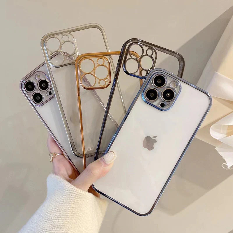 iPhone Series Electroplating Boarder Designed Transparent Glitter Case