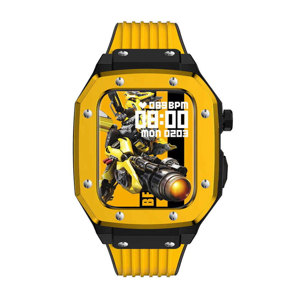 Premium Luxury Modification Kit Metal Case + Rubber Silicone Straps For Smart Watch - (44MM 45MM)