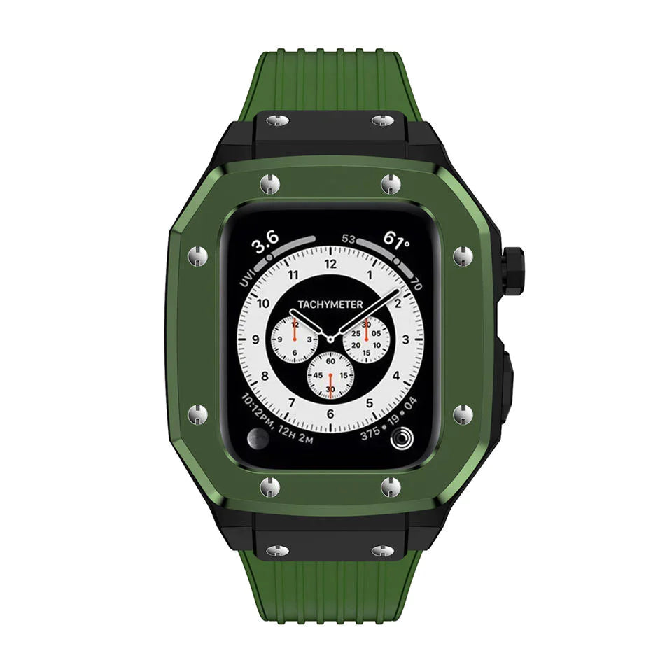 Premium Luxury Modification Kit Metal Case + Rubber Silicone Straps For Smart Watch - (44MM 45MM)