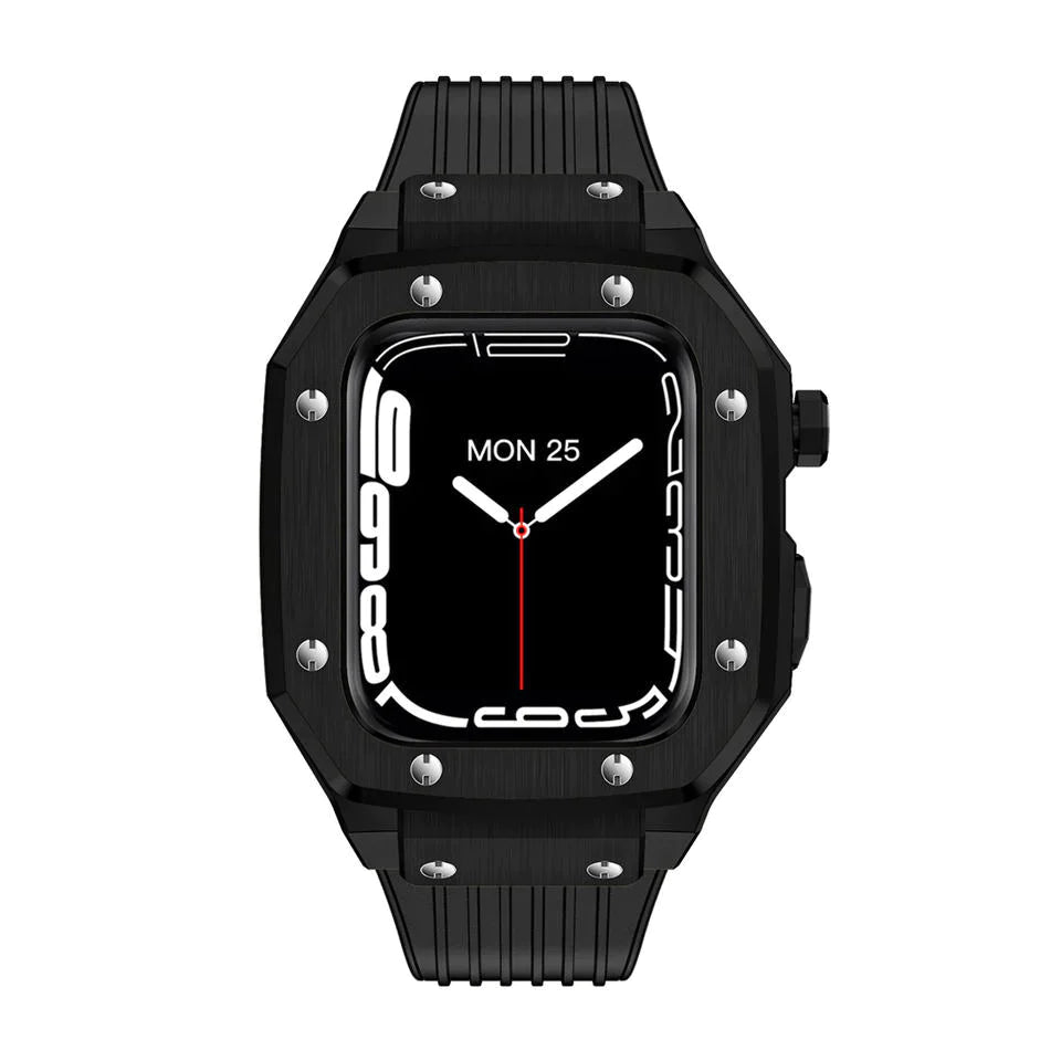 Premium Luxury Modification Kit Metal Case + Rubber Silicone Straps For Smart Watch - (44MM 45MM)