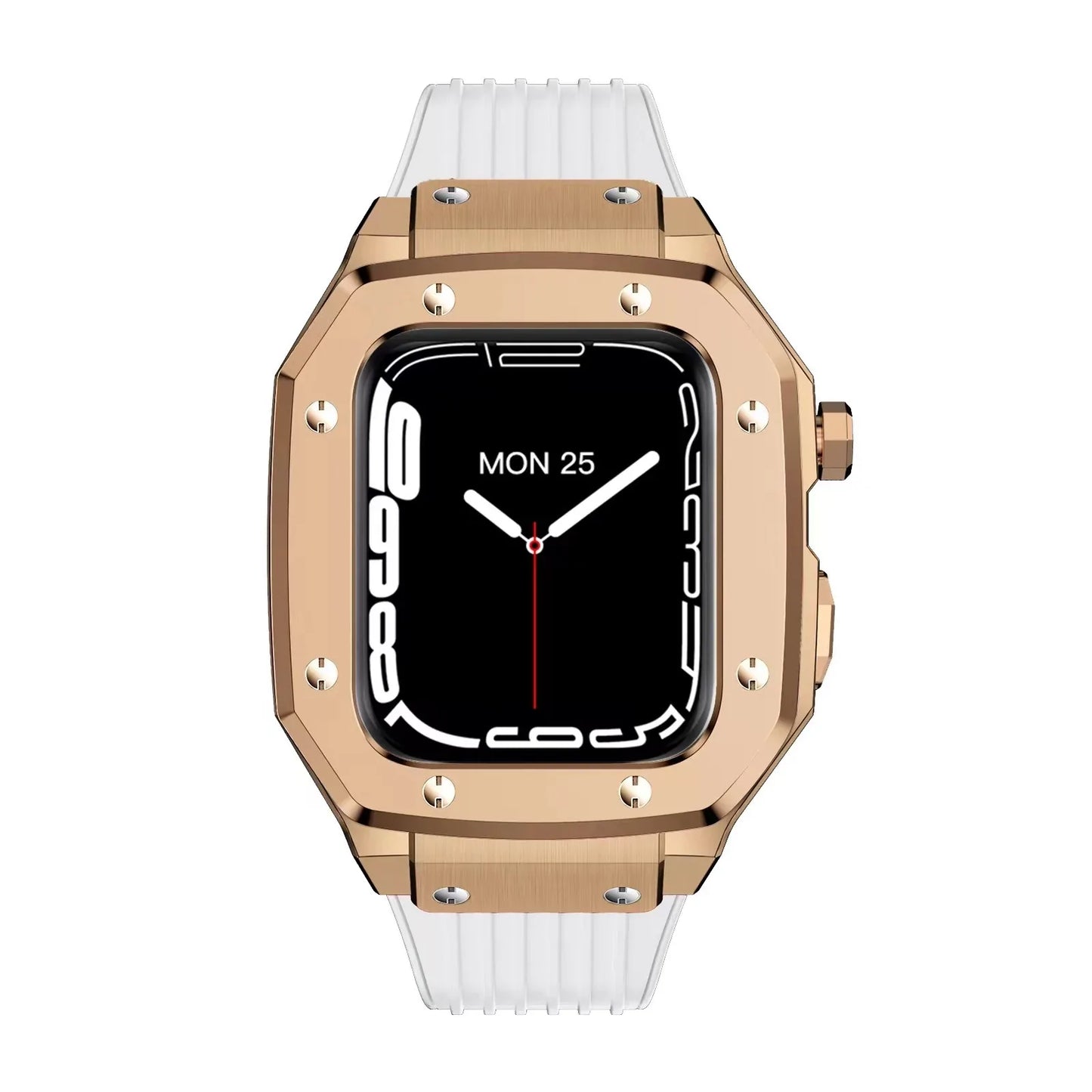 Premium Luxury Modification Kit Metal Case + Rubber Silicone Straps For Smart Watch - (44MM 45MM)