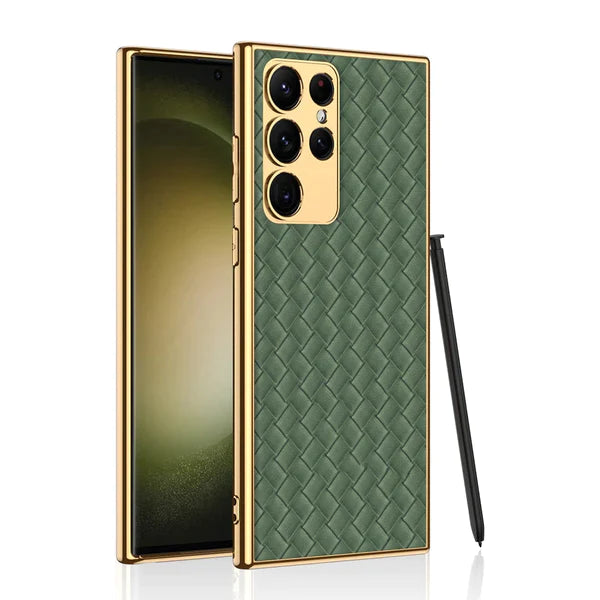 Premium Leather Case With Gold Electroplating For Galaxy S23 Ultra