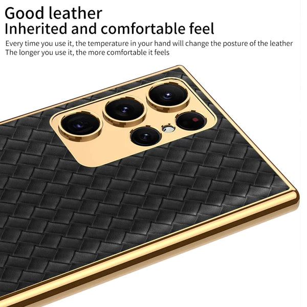 Premium Leather Case With Gold Electroplating For Galaxy S23 Ultra