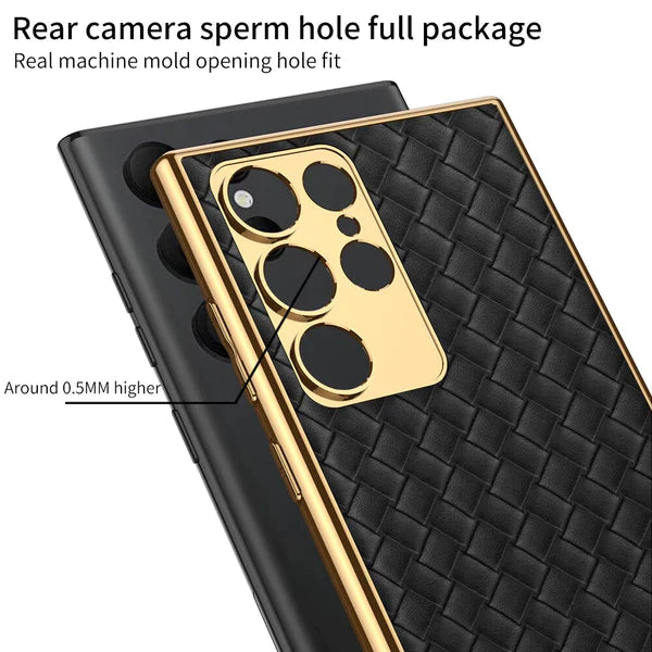 Premium Leather Case With Gold Electroplating For Galaxy S23 Ultra