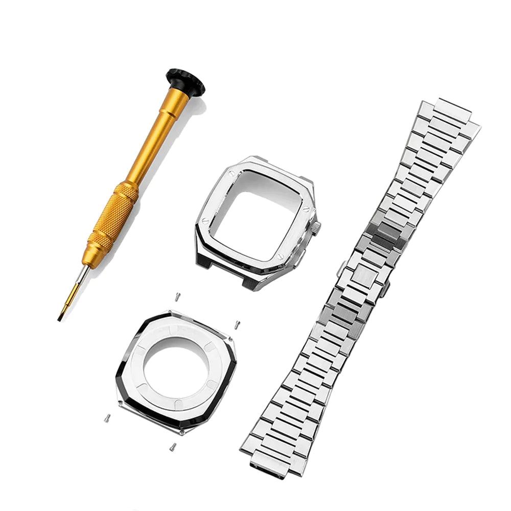 Luxury Stainless Steel odification Kit Metal Case And Stainless Steel Straps For Smart Watch ( 44MM 45MM)