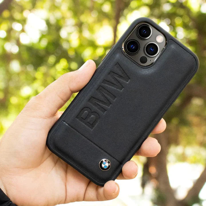 BMW Leather Case Hot Stamp And Metal Logo for iPhone - Series