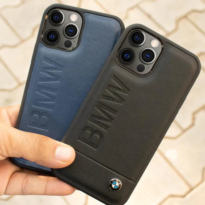 BMW Leather Case Hot Stamp And Metal Logo for iPhone - Series