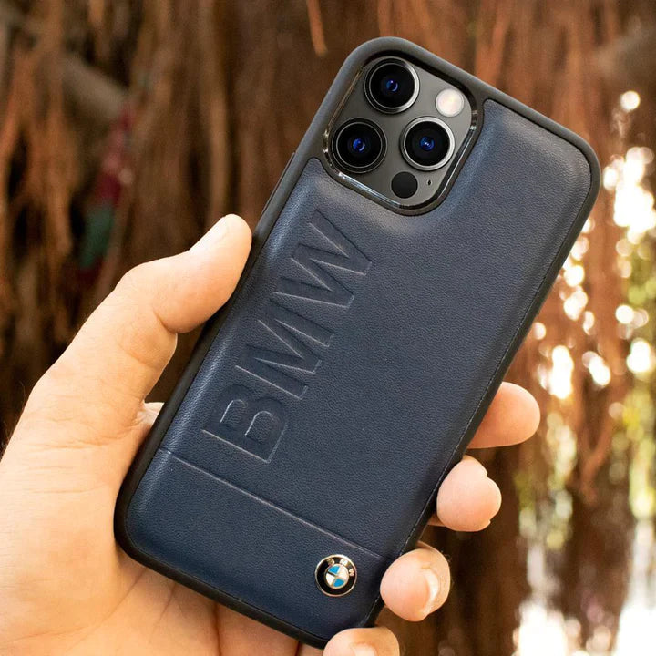 BMW Leather Case Hot Stamp And Metal Logo for iPhone - Series