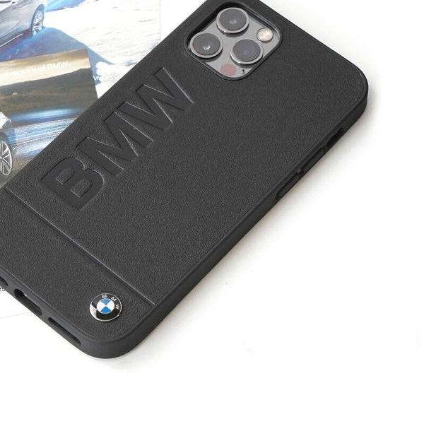 BMW Leather Case Hot Stamp And Metal Logo for iPhone - Series