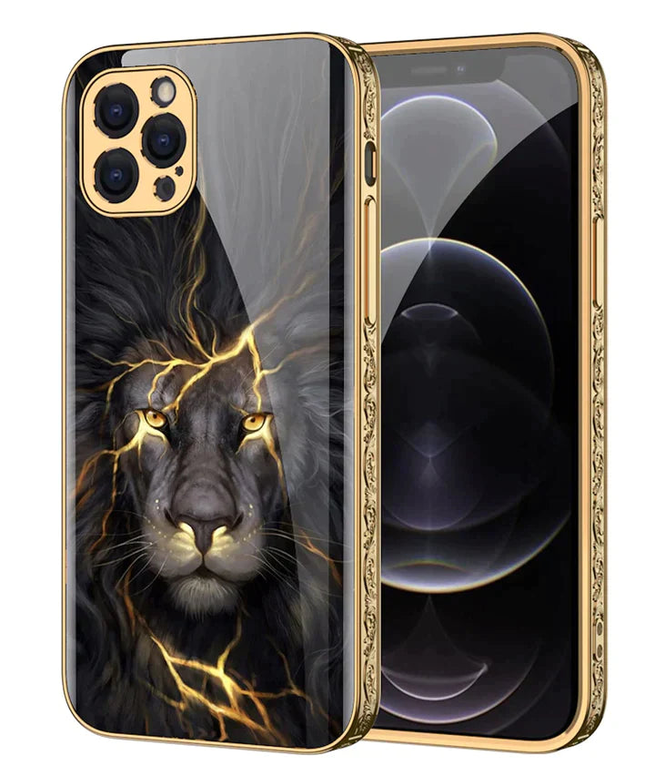 Premium Glass Lion Pattern luxurious Designer back Case For iPhone 13 Pro Max