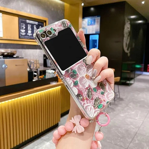 Colourful Oil Painting Flower Case With Landyard - Galaxy Z Flip 6