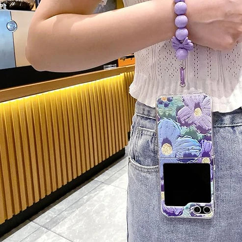 Colourful Oil Painting Flower Case With Landyard - Galaxy Z Flip 6